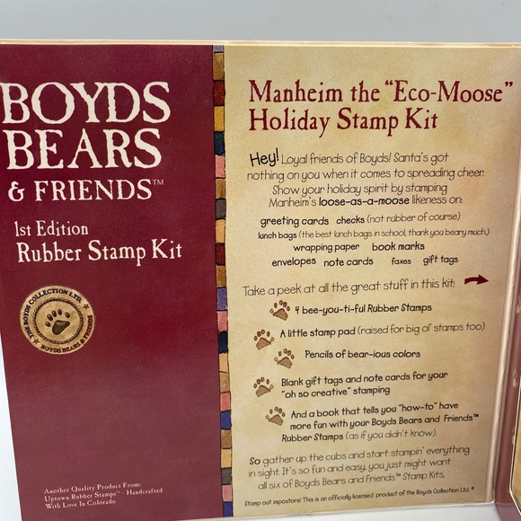 Boyd Bears&Friends 1st Edition Rubber Stamp Kit Manheim the EcoMoose Holiday Set - Picture 4 of 6